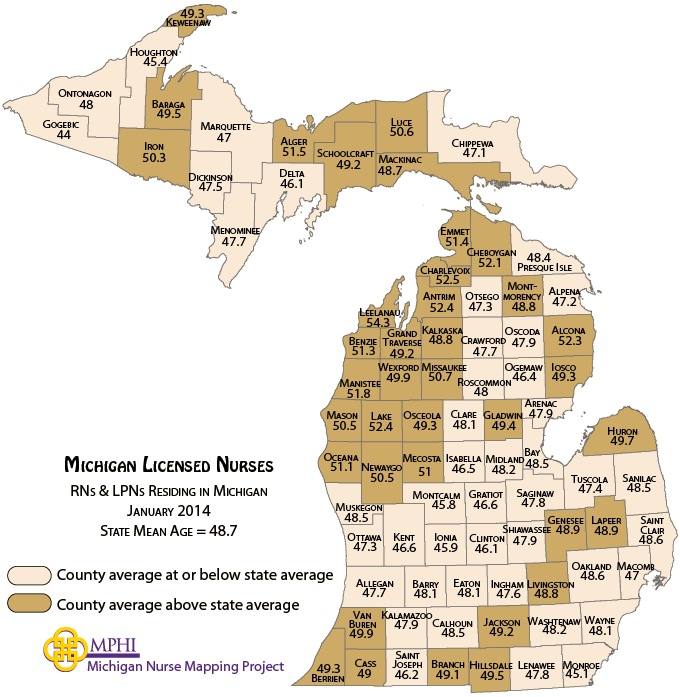 nurses mean age map